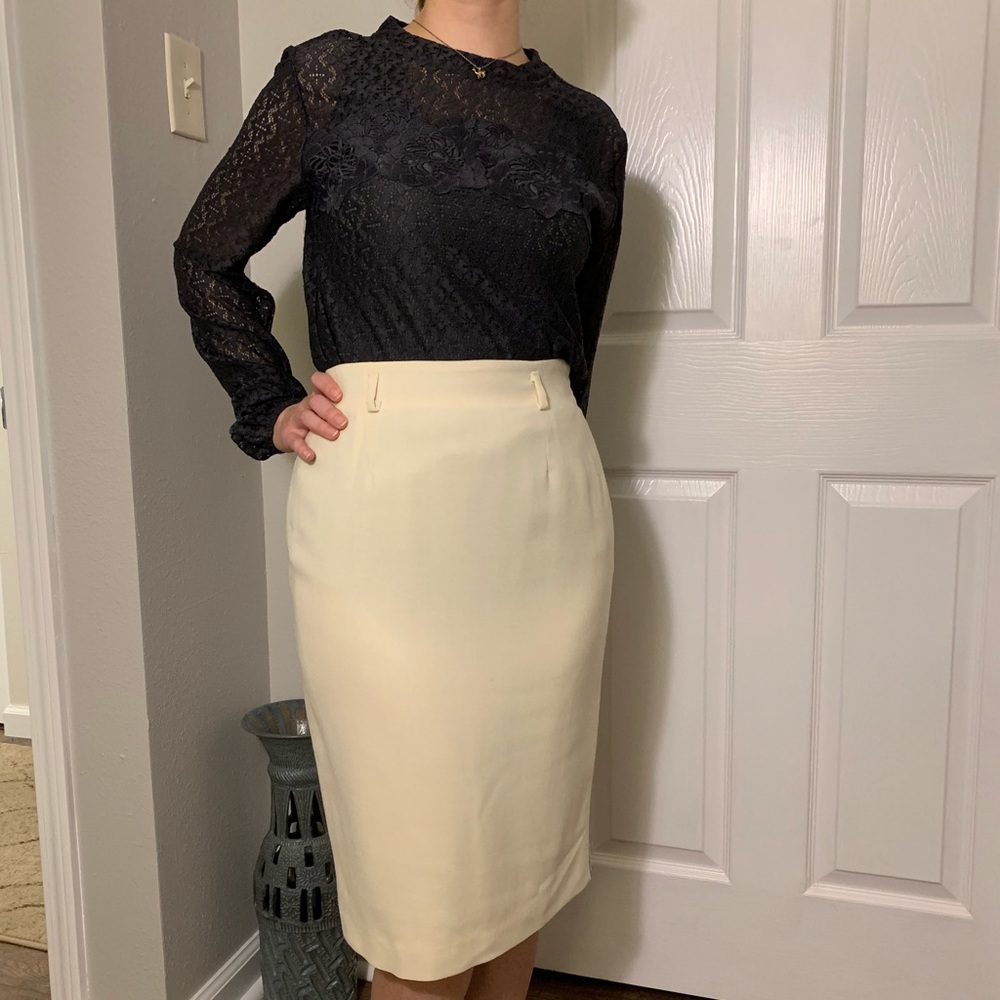 [ Vintage Ralph Lauren ] Cream Pencil Skirt.